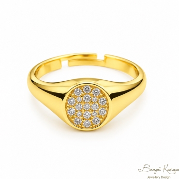 Minimal Taşlı Oval Serçe Parmak Yüzük Gold